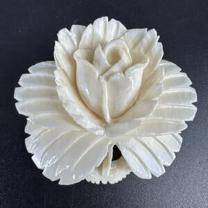 Vintage Hand Carved Rose Antique Pin Ivory Color Celluloid Brooch